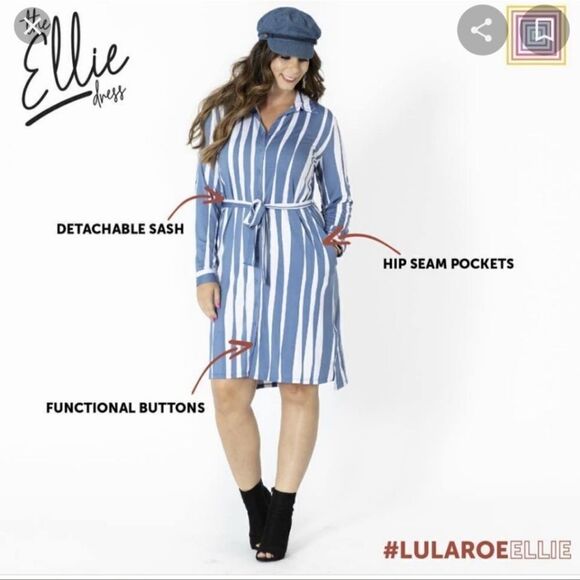 LuLaRoe S ELLIE Blue White Floral Long Sleeve A Line Midi Shirt Dress - Picture 15 of 16